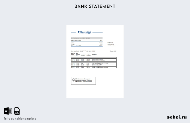 скачать цифровую версию шаблона выписки инвестиционного банка Австрии Allianz In
